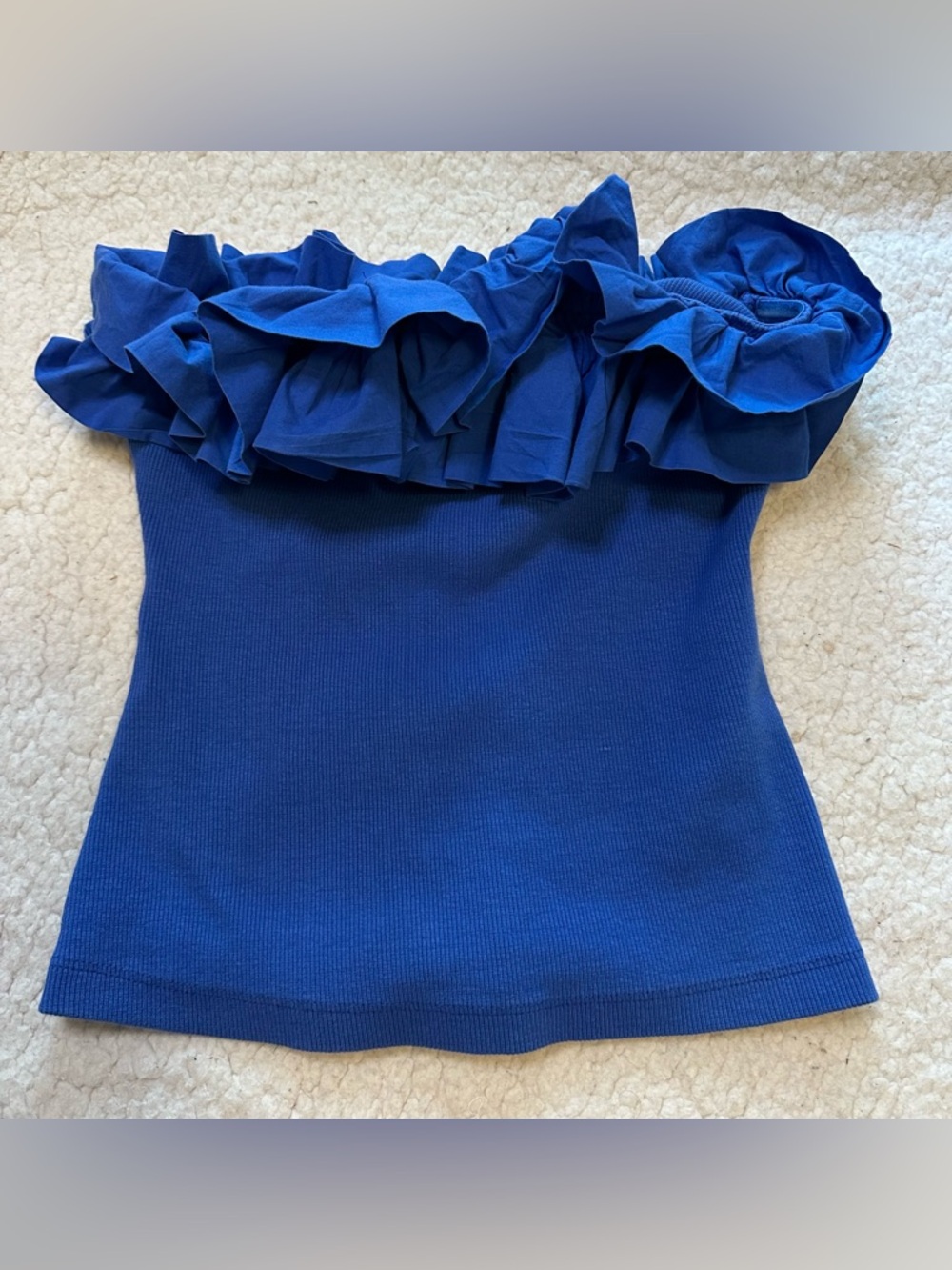 Maeve Anthropologie Women Poplin Blue Ruffle Tube Top Shirt Cotton Stretch XS
